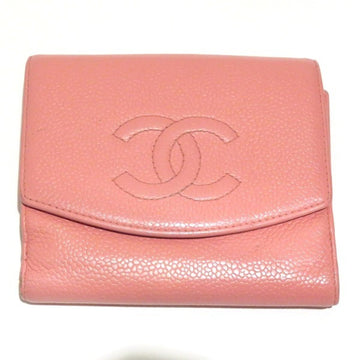 CHANEL Chanel here mark caviar skin tri-fold wallet blue with seal