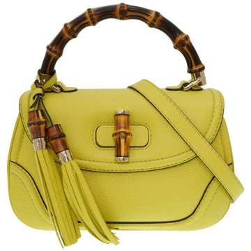 GUCCI New Bamboo Shoulder Handbag 254884 Leather Yellow with Strap