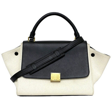 Celine 2way Bag Small Trapeze Black White Gold 174683 Canvas Leather CELINE Handbag Shoulder Bicolor Flap Ladies