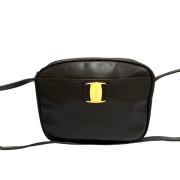 SALVATORE FERRAGAMO Vara Ribbon Metal Fittings Leather Genuine Shoulder Bag Pochette Brown