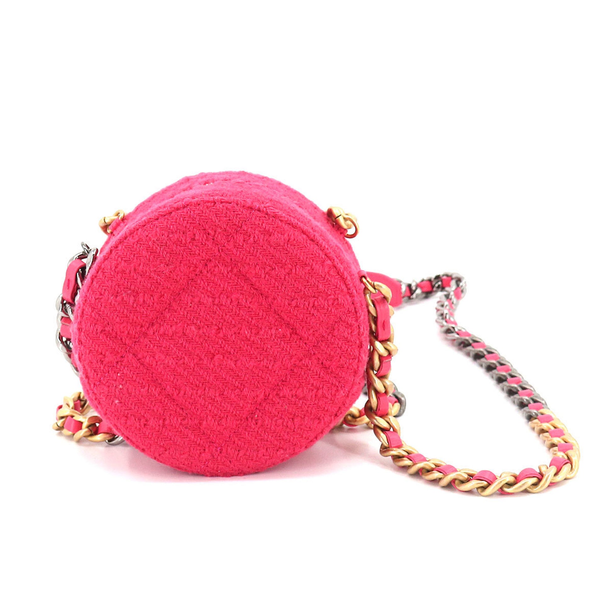 CHANEL 19 round clutch chain shoulder bag tweed leather pink AP0945 Ba