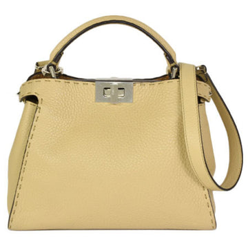 Fendi Peekaboo Iconic Essential Medium Selleria Strap Handbag Shoulder Bag Leather Beige 8BN302-A7TV