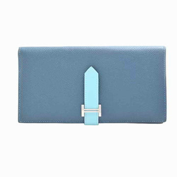 Hermes Vaux Epson Bearn Souffle Bifold Long Wallet Blue