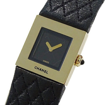 CHANEL Watch Ladies Matelasse Quartz 750YG Leather H0109 Gold Black Square Polished