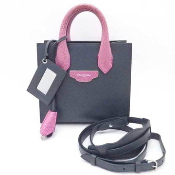 BALENCIAGA handbag shoulder bag leather gray x pink purple silver ladies