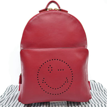 ANYA HINDMARCH Rucksack Smiley Red Leather Bag Pack Ladies