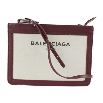 BALENCIAGA navy pochette shoulder bag 390641 canvas leather beige Bordeaux messenger mini