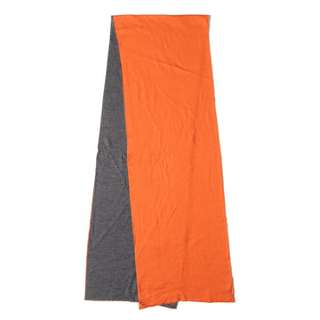 HERMES Ares Letour Cashmere Silk H Embroidery Stole Muffler Bicolor 2in1 Reversible Orange Gray Made in Italy