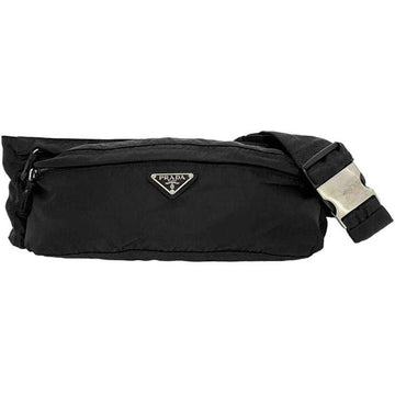 PRADA Body Bag Black Tessuto 2VL132 Belt Nylon  Triangle Plate Waist Pouch Compact