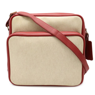 Hermes Victoria Shoulder Bag Toile H Taurillon Clemence Beige Red