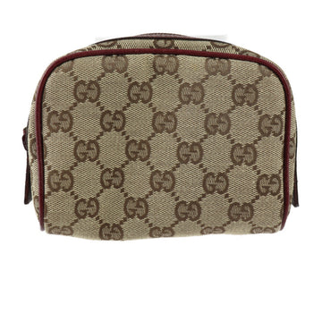 GUCCI Cosmetic Pouch 120978 GG Canvas Leather Beige Bordeaux Gold Hardware