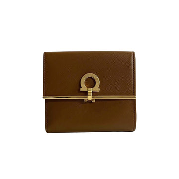 SALVATORE FERRAGAMO Gancini Hardware Leather Genuine Bifold Wallet Mini Brown