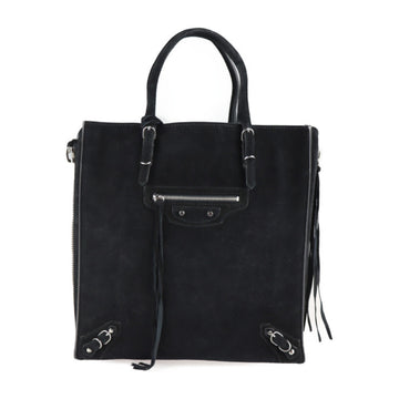 BALENCIAGA paper A5 tote bag 357330 suede black handbag