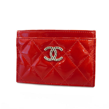 Chanel Card Case Matelasse Patent Leather Red Silver metal