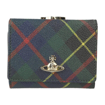 Vivienne Westwood tri-fold wallet leather multicolor gold hardware orb check pattern clasp