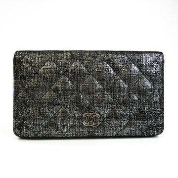 Chanel Unisex Fabric Long Wallet (bi-fold) Silver Gray