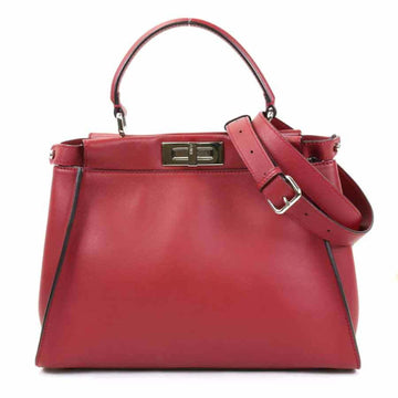 FENDI Handbag Shoulder Bag Peekaboo Leather Dark Red Silver Women's