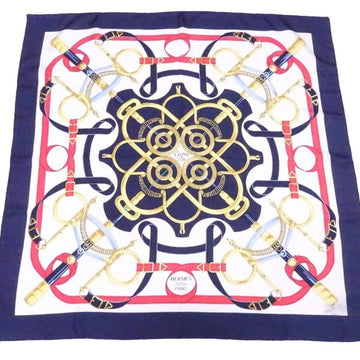 HERMES Scarf Carre 90 Eperon d'Or Golden Spur Navy x Multicolor 100% Silk Ladies