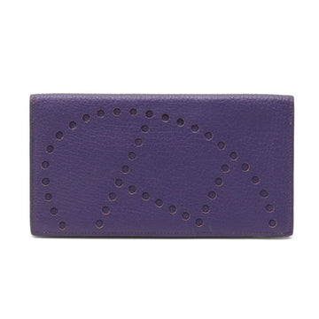 HERMES Evelyn long billfold leather purple O stamp