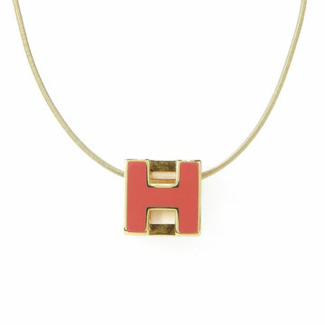 HERMES Necklace Cage de Ash H Cube Gold Pink GP Pendant Accessories Women's  necklaceAccessories