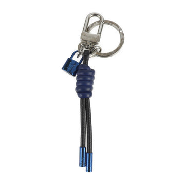 LOUIS VUITTON Portocle Knot Lock Keychain M61713 Metal Leather Silver Blue Black Key Ring
