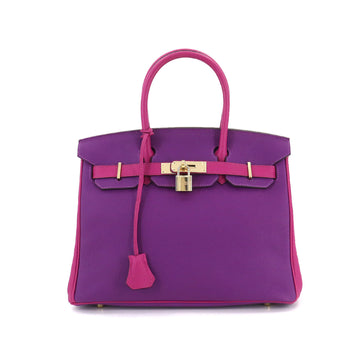 HERMES Birkin 30 Personal SPO Handbag Togo Anemone Rose Purple C Engraved Gold Metal Fittings