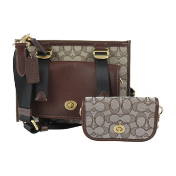 COACH Multifunction Crossbody With Dinky Shoulder Bag C2613 Signature Jacquard Leather Brown Series Gold Hardware Second Clutch Pouch