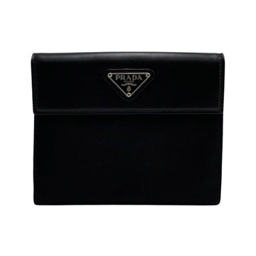 PRADA Triangle Logo Metal Fittings Nylon Leather Genuine Bifold Wallet Mini Coin Purse Card Case Black