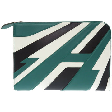 Hermes Zip Tablet Racing Clutch Bag Evercolor / Everrain Malachite Y Engraved (2020) 0049 HERMES