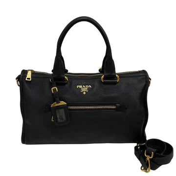 PRADA logo metal fittings leather genuine 2way one shoulder bag handbag business black 21037
