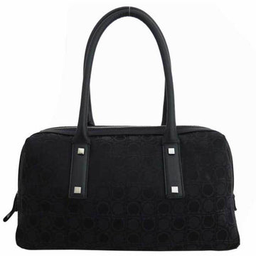 Salvatore Ferragamo Bag Gancio Black Canvas Leather Shoulder Handbag Ladies