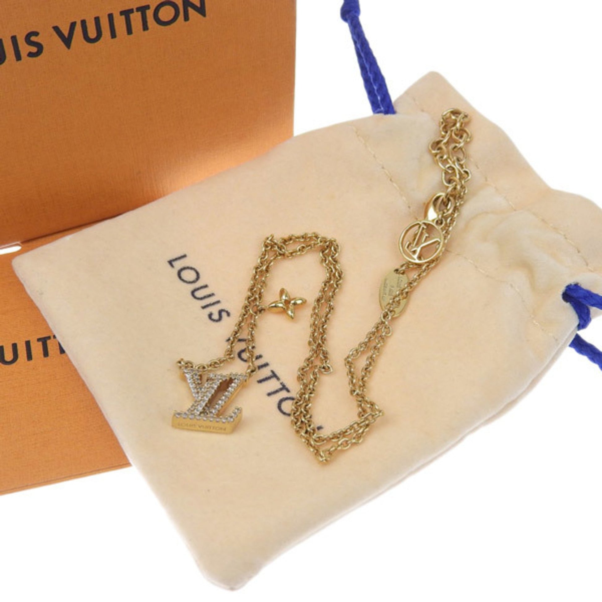LOUIS VUITTON Rhinestone Collier LV Iconic Necklace M00596 Gold Women's