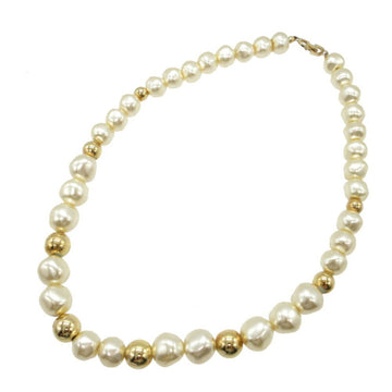 CHRISTIAN DIOR Fake Pearl Metal White Gold Necklace 0033Christian 5K0033IIE5
