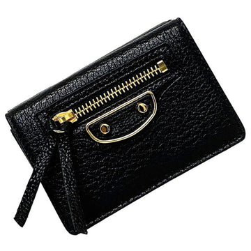 Balenciaga Tri-Fold Wallet Black Gold Classic 470059 Leather BALENCIAGA Mini Ladies