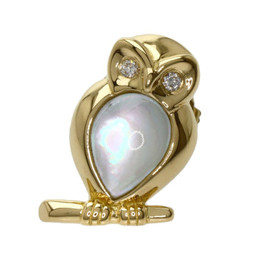 VAN CLEEF & ARPELS Pin Brooch Owl Motif Shell Diamond K18 Yellow Gold Ladies
