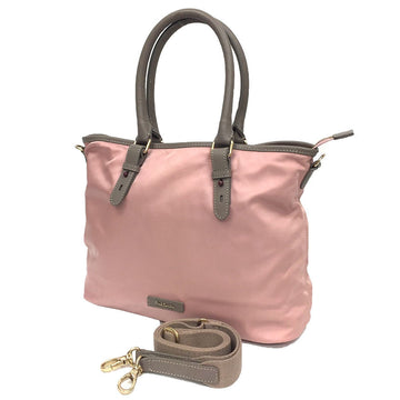 PAUL SMITH Shoulder Bag Tote Nylon Leather Pink x Gray