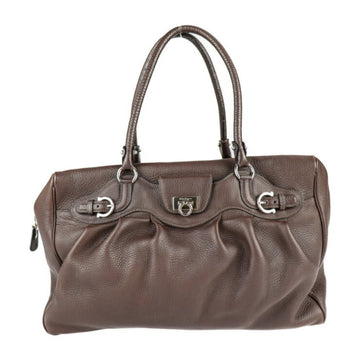 SALVATORE FERRAGAMO Gancini Handbag 21 6879 Leather Brown Shoulder Bag Boston