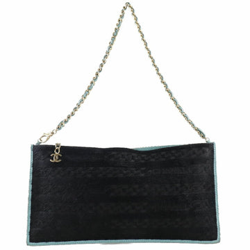 Chanel Chain Bag Pattern Logo Harako Black Ladies Pouch