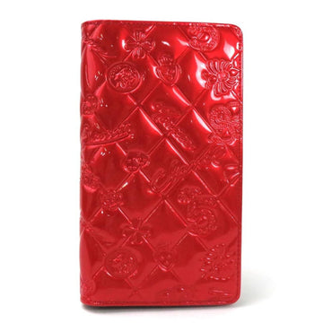 Chanel Bi-Fold Wallet Icon Red Embossed Patent Leather CHANEL Ladies