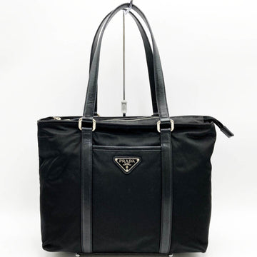 PRADA Shoulder Bag Tote Black Nylon Leather Triangle Logo Plate Ladies Men's Unisex