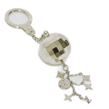 LOUIS VUITTON Keychain Portocre Glitter LV Logo Mirror Ball Keyring Monogram Flower Metal Silver M65378 Men Women