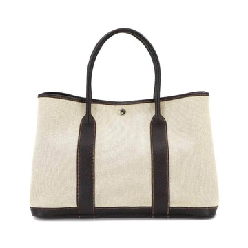 HERMES Garden Party 36 PM Optical H Tote Bag Toilet Ash Leather Natural Marron Silver Hardware