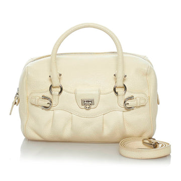 Salvatore Ferragamo Gancini Handbag Shoulder Bag EE-2 6878 Cream Leather Ladies