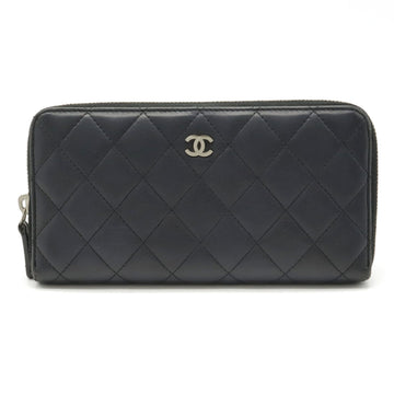 Seal Chanel matelasse here mark round long wallet leather black A50097