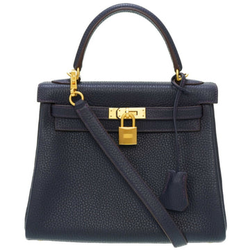 Hermes Kelly 25 Togo Bleu Nuit D Engraved Personal Order Matte Special Handbag with Shoulder Strap