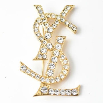 YVES SAINT LAURENT Saint Laurent pin brooch badge SAINT LAURENT monogram YSL logo rhinestone gold