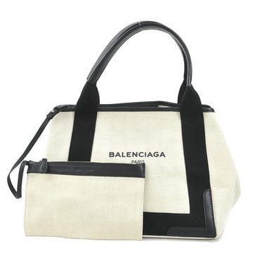 BALENCIAGA Handbag Tote Bag Navy Cabas S Canvas/Leather Ivory/Black Ladies