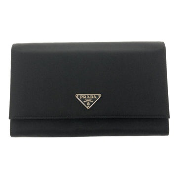 Prada Women's Large Black Tessuto Nylon and Leather Zip Around Wallet 1ML506