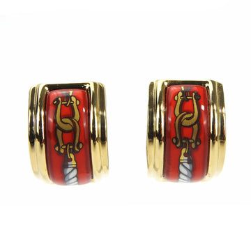 HERMES earrings enamel cloisonne red gold GP plated accessory ladies