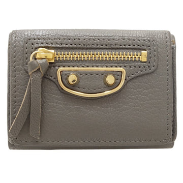 BALENCIAGA Edge City Mini Wallet 470059 Trifold Leather Gray 083207